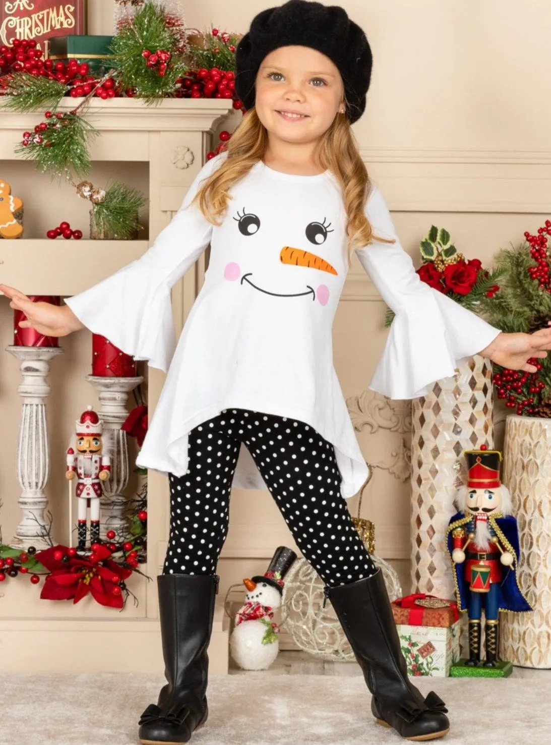 Happy Snowman Hi-Lo Tunic And Polka Dot Legging Set