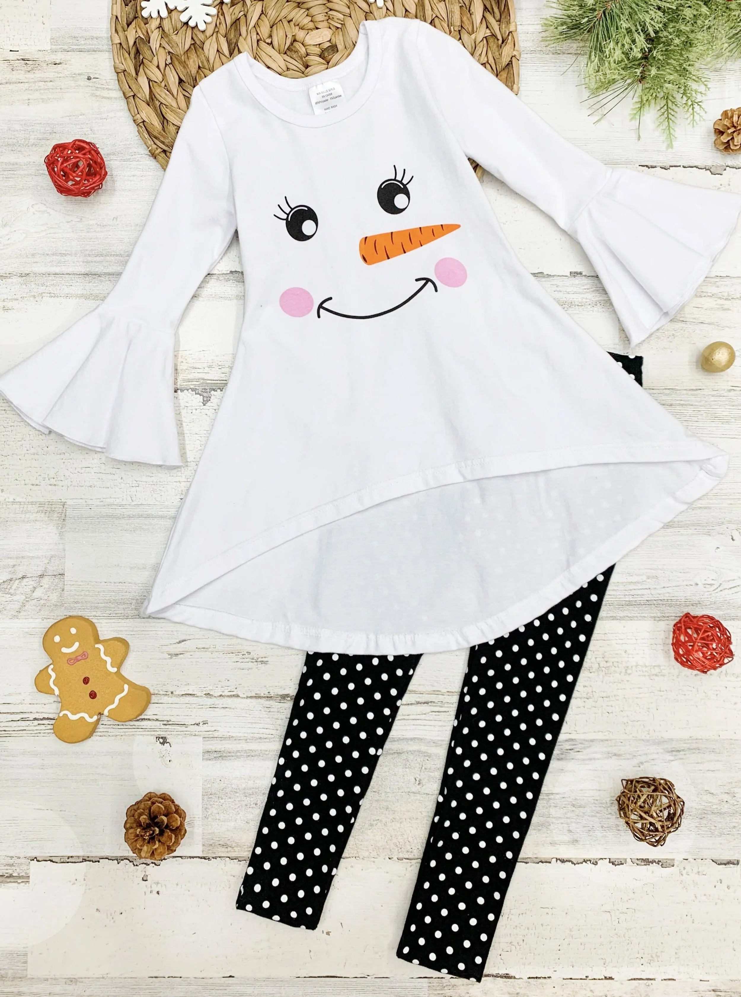 Happy Snowman Hi-Lo Tunic And Polka Dot Legging Set