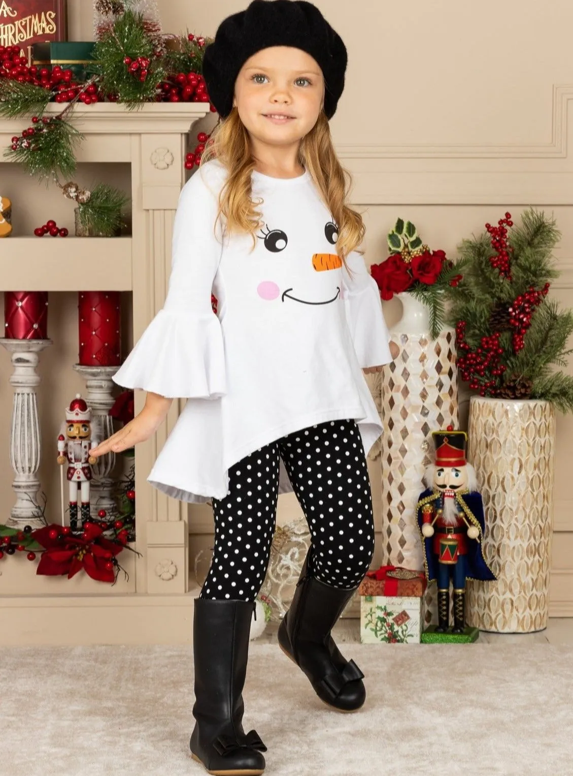 Happy Snowman Hi-Lo Tunic And Polka Dot Legging Set