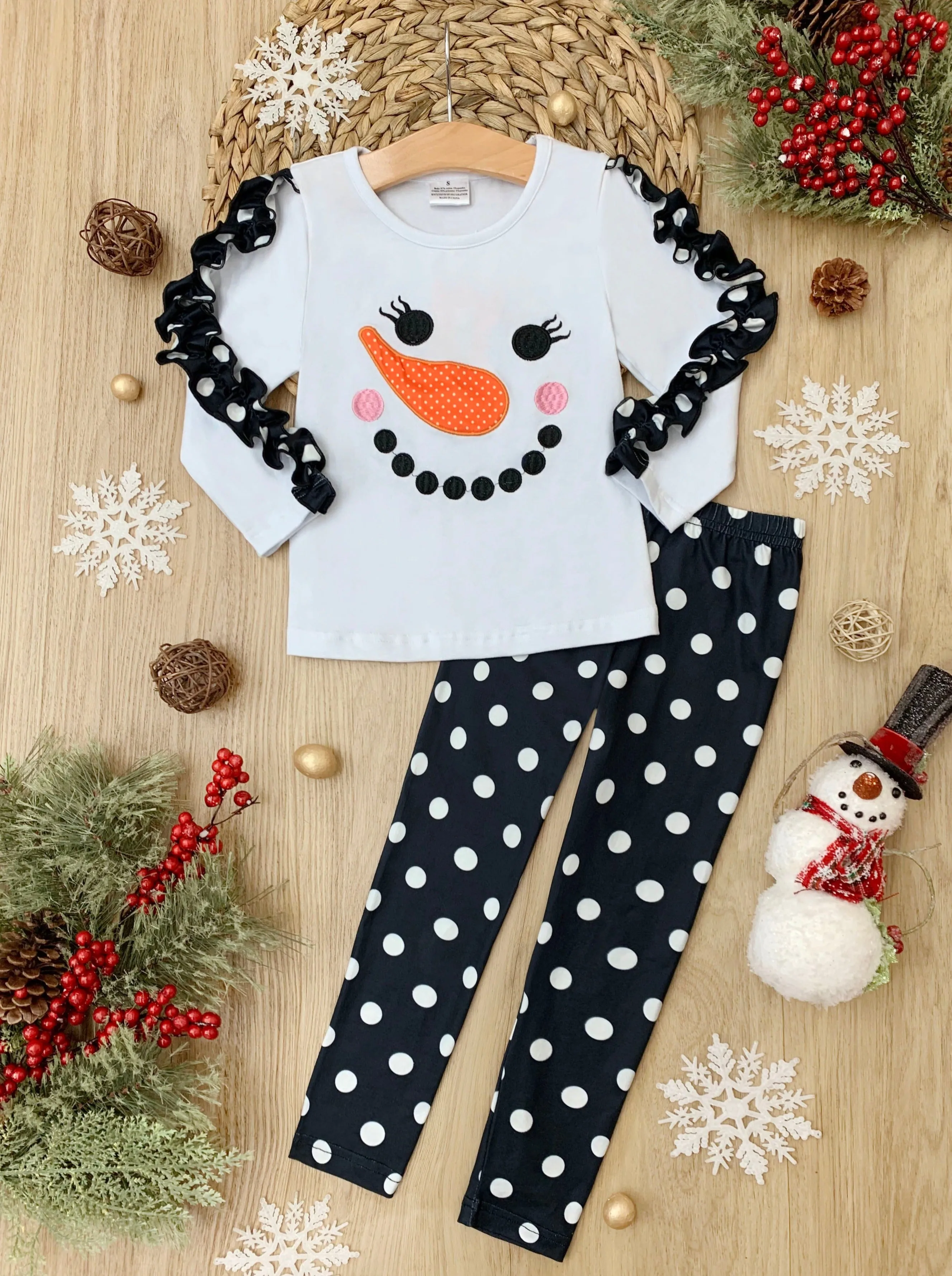 Happy Snowman Ruffles And Polka Dots Legging Set