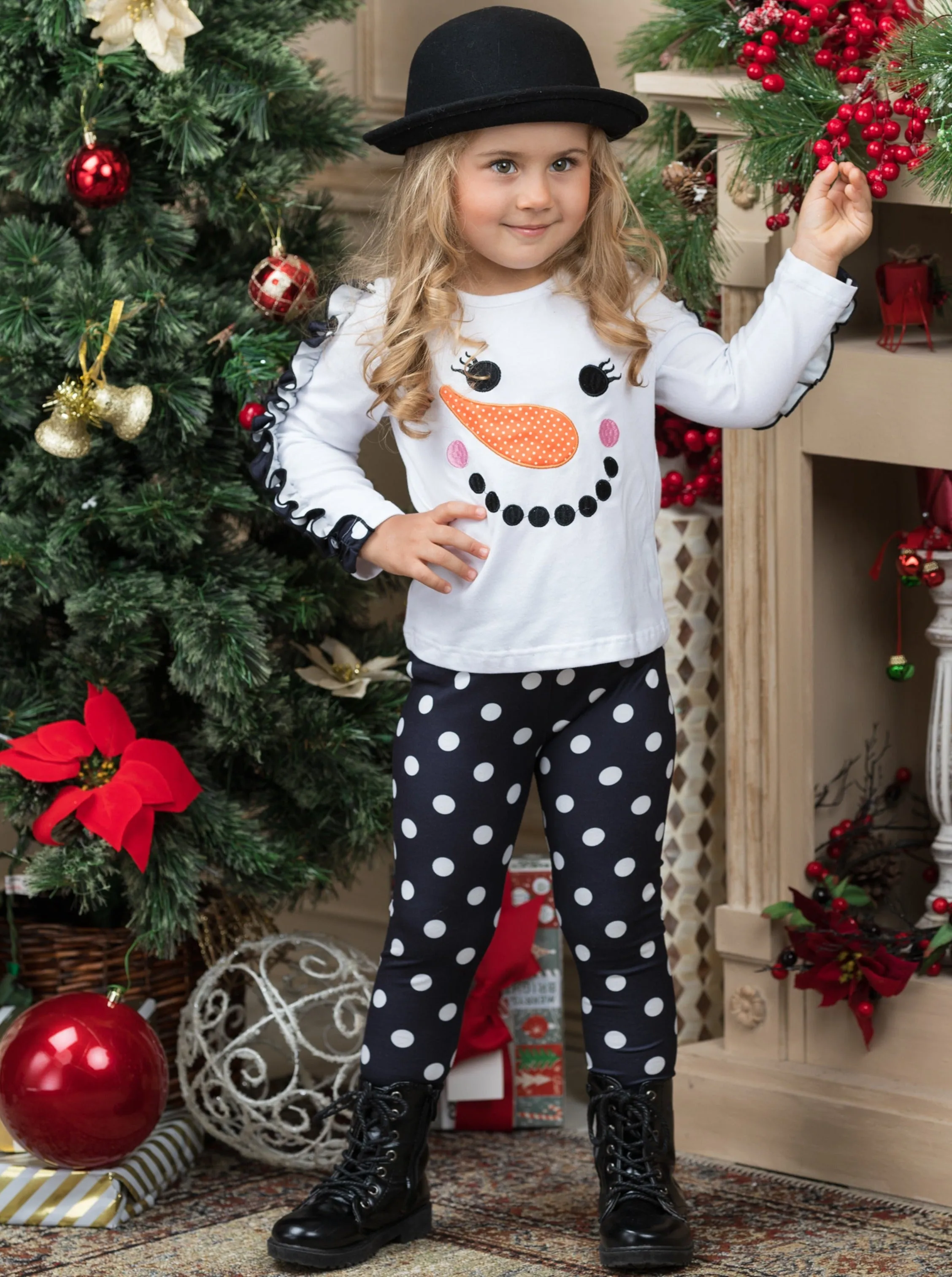 Happy Snowman Ruffles And Polka Dots Legging Set