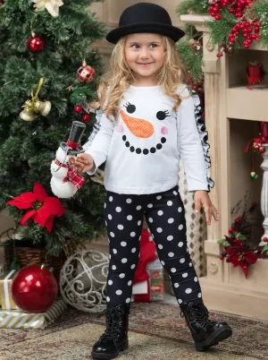 Happy Snowman Ruffles And Polka Dots Legging Set