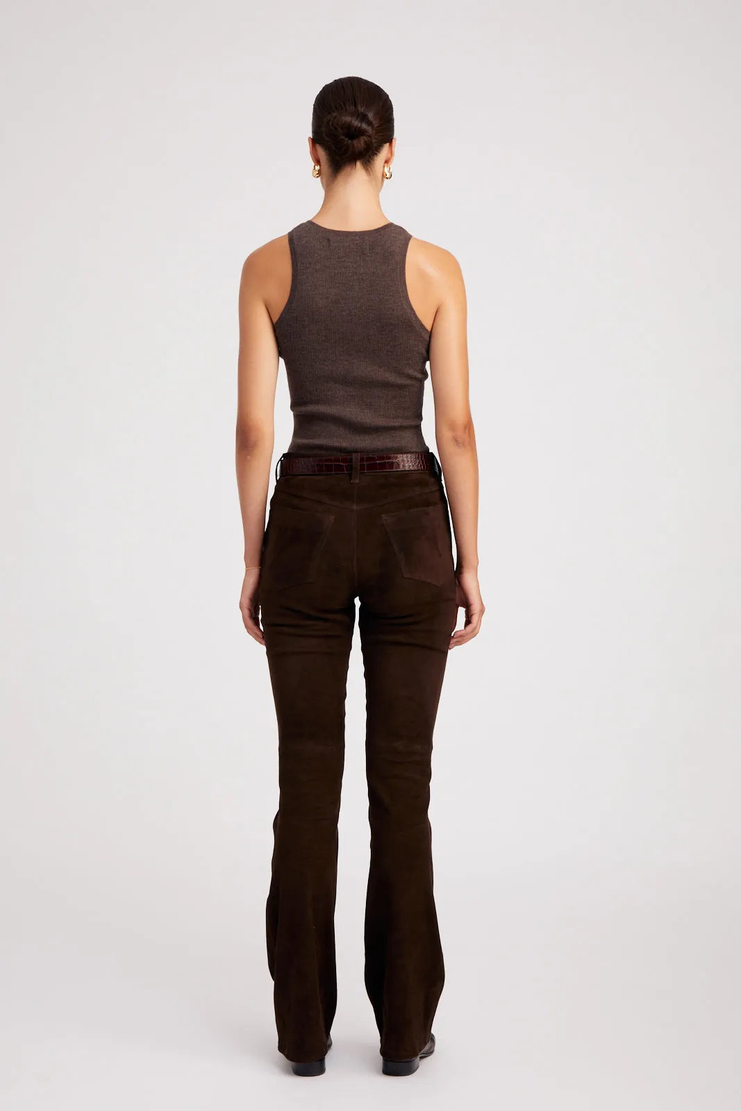 Heather Brown Ultra Fine Cashmere Racer Tank