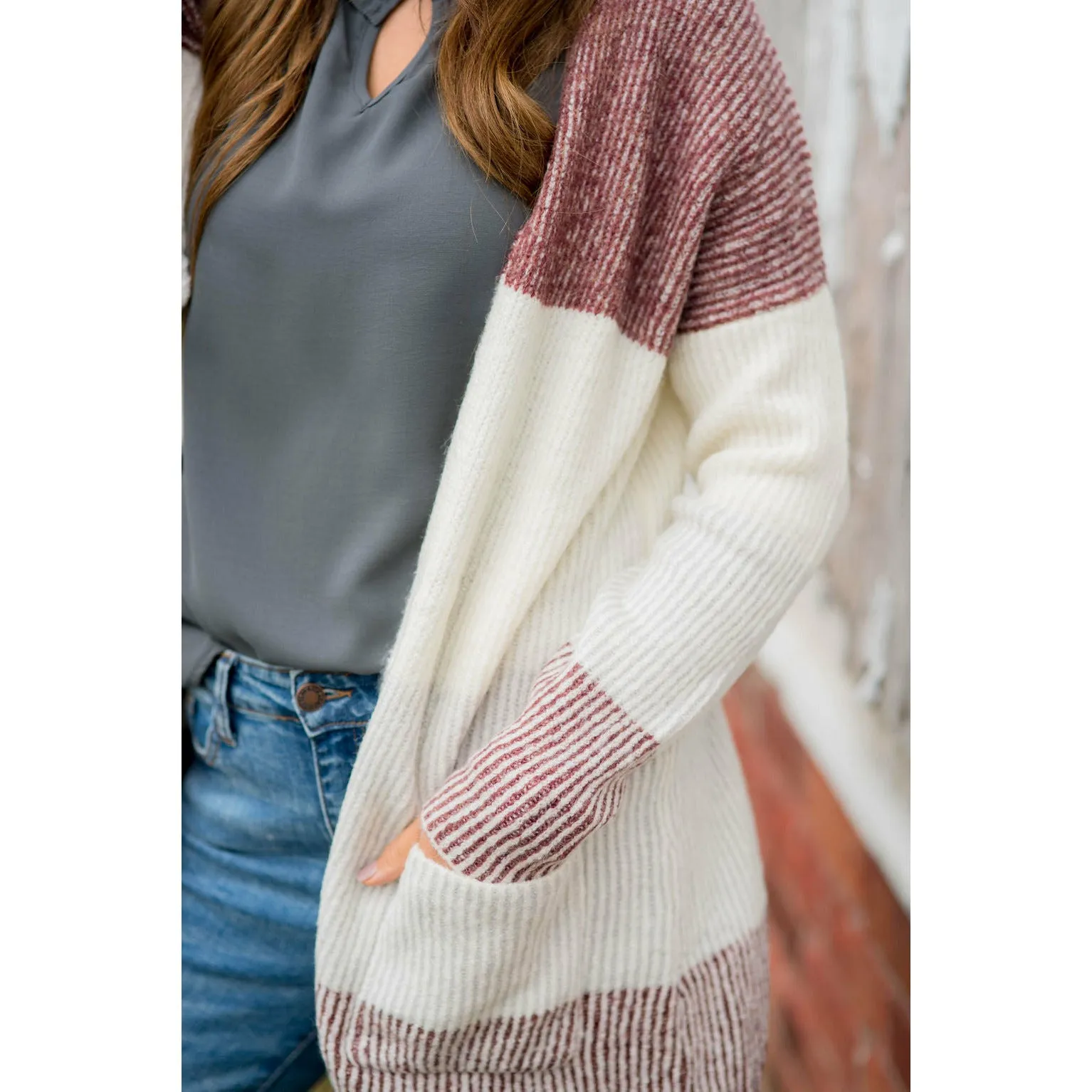 Heavy Knit Blocked Striped Cardigan