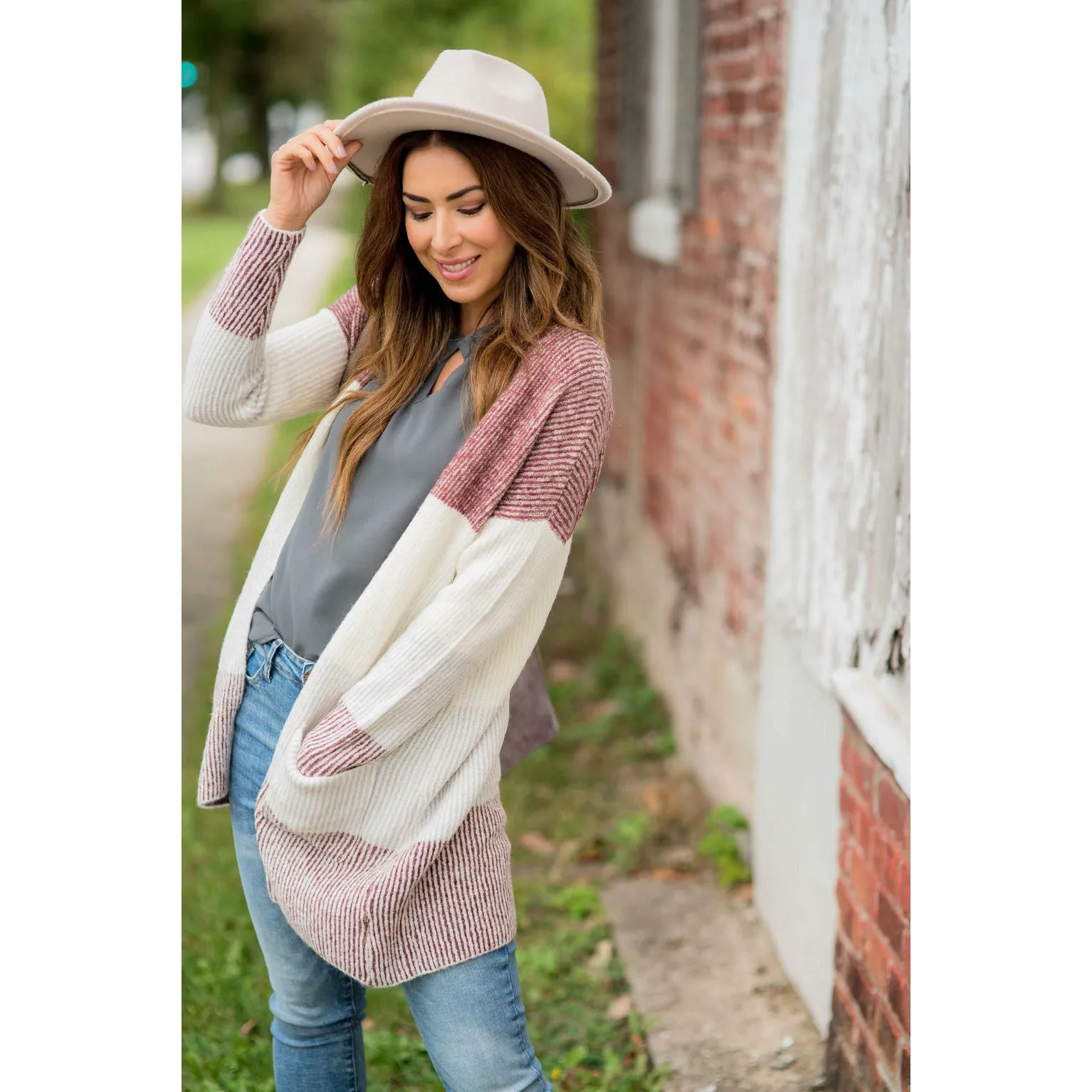 Heavy Knit Blocked Striped Cardigan