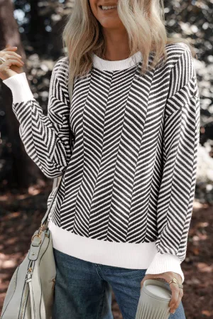 Herringbone Stripe Crewneck Sweater