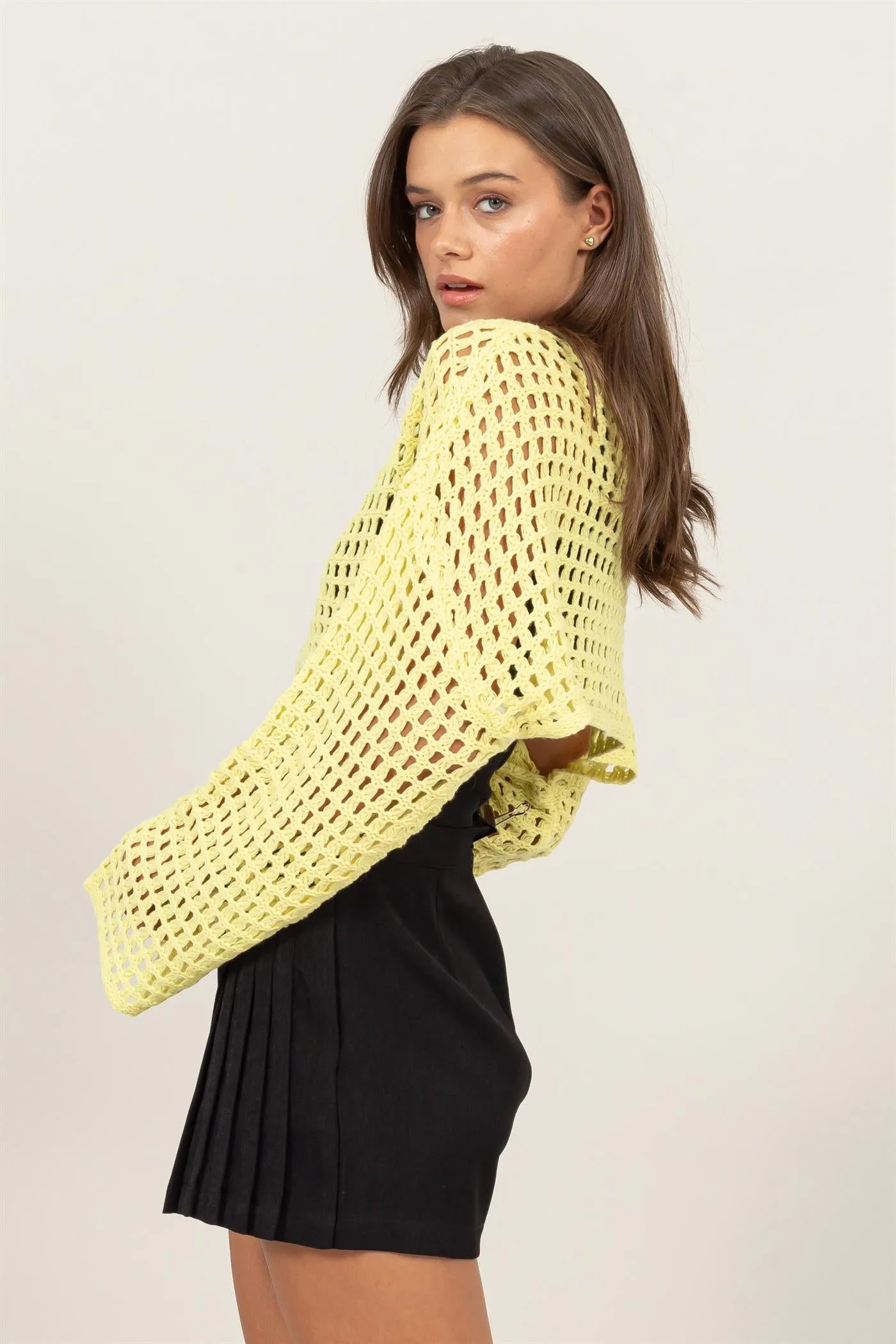 HF24F068-OPEN STITCH CROPPED SWEATER