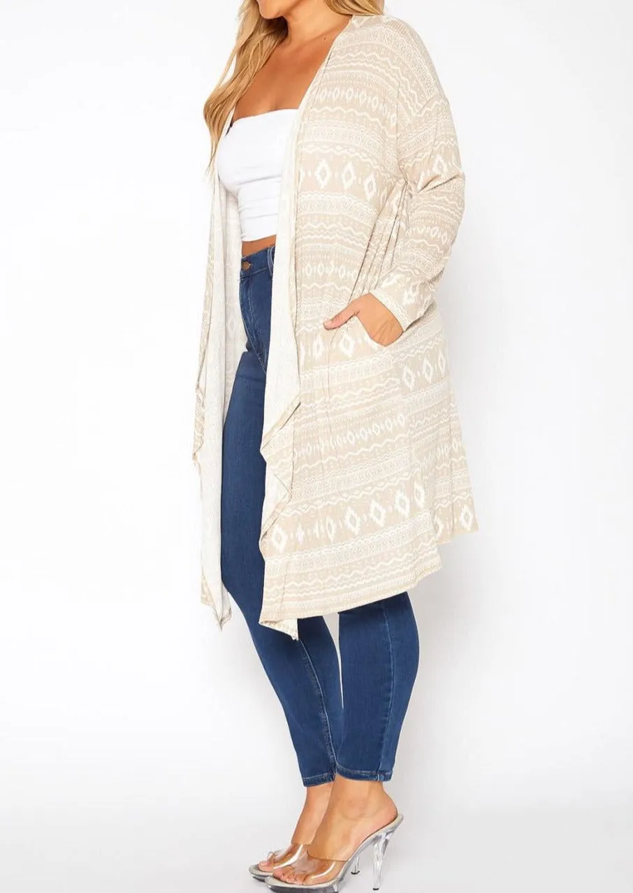 Hi Curvy Plus Size Aztec Print Long Cardigan