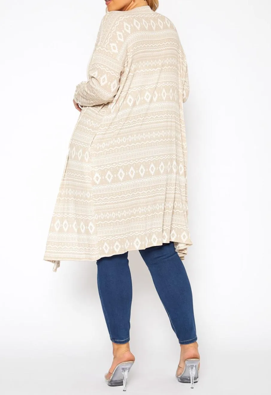 Hi Curvy Plus Size Aztec Print Long Cardigan