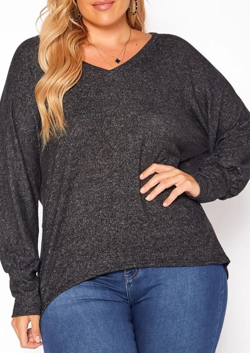 Hi Curvy Plus Size Basic V Neck Knit Sweater