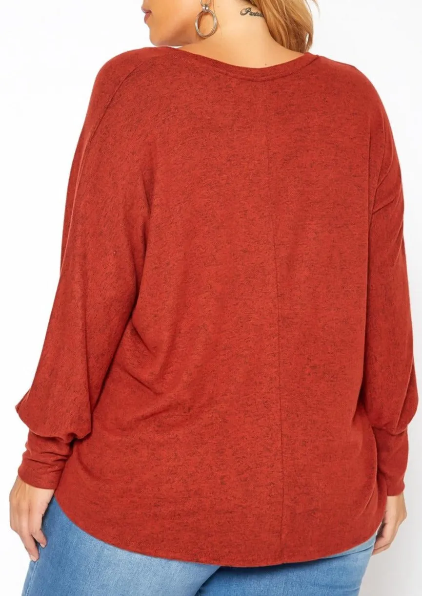 Hi Curvy Plus Size Basic V Neck Knit Sweater