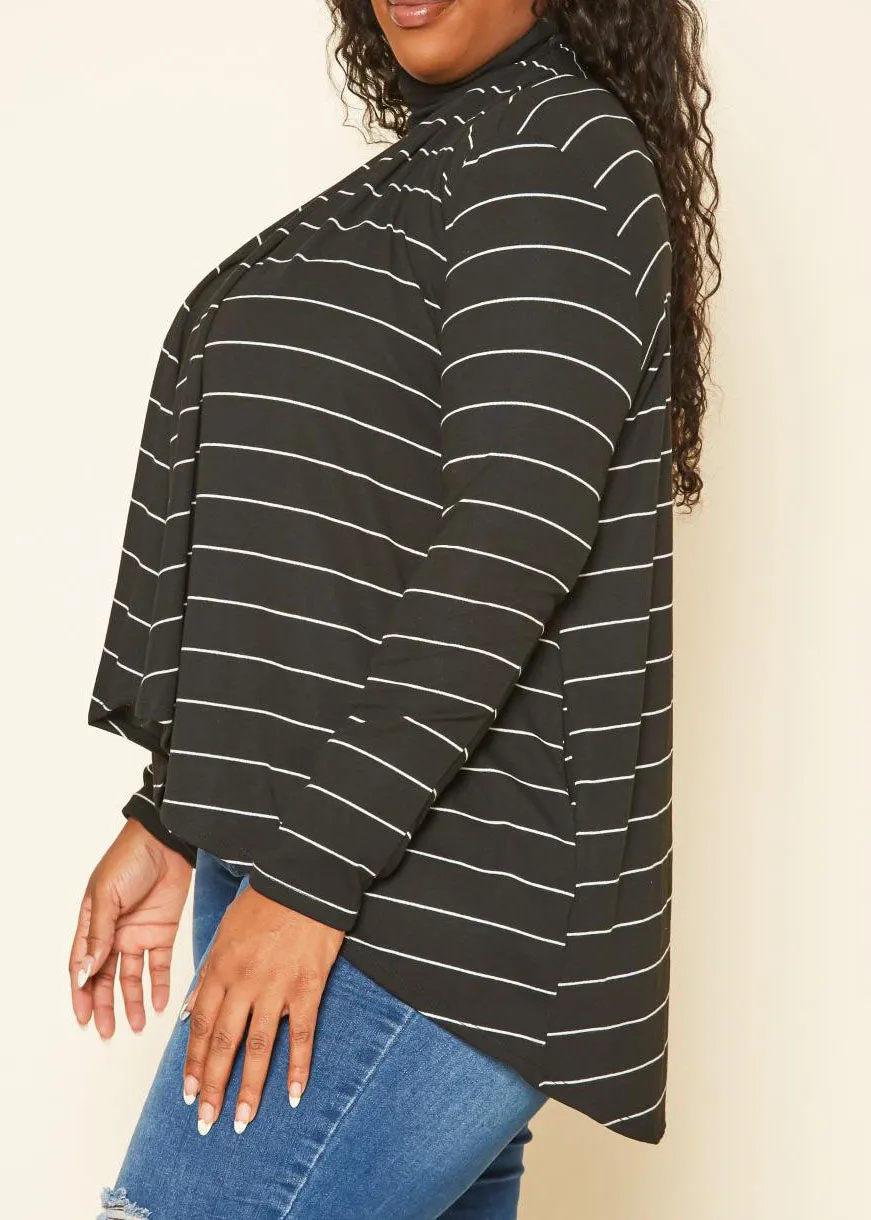 HI Curvy Plus Size Casual Striped Open Front Cardigan