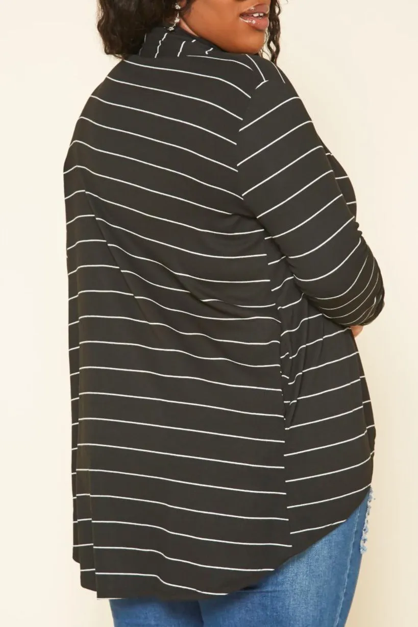 HI Curvy Plus Size Casual Striped Open Front Cardigan