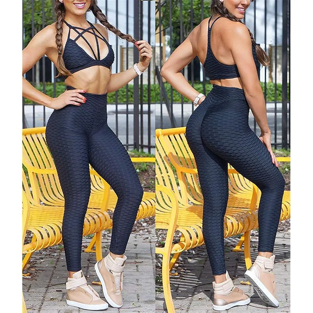 High Waist Gym Leggings Honeycomb Jacquard Peach Hip Yoga Pants Slim Fit Elastic High Waist Fitness