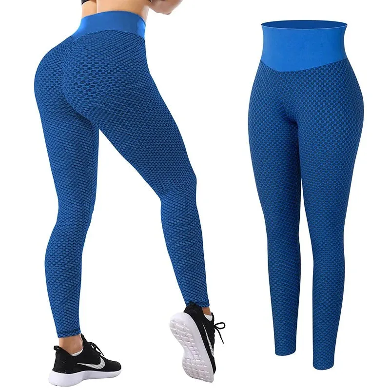 High Waist Gym Leggings Honeycomb Jacquard Peach Hip Yoga Pants Slim Fit Elastic High Waist Fitness