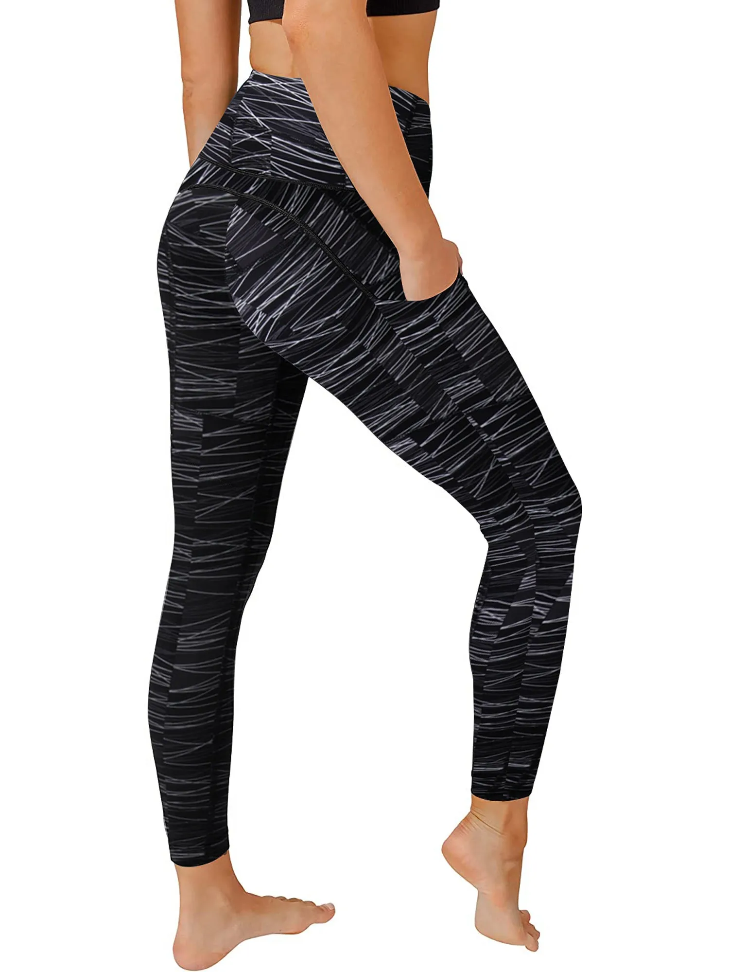 High waist tummy control legging with 3 Pockets in Dark Grey Print