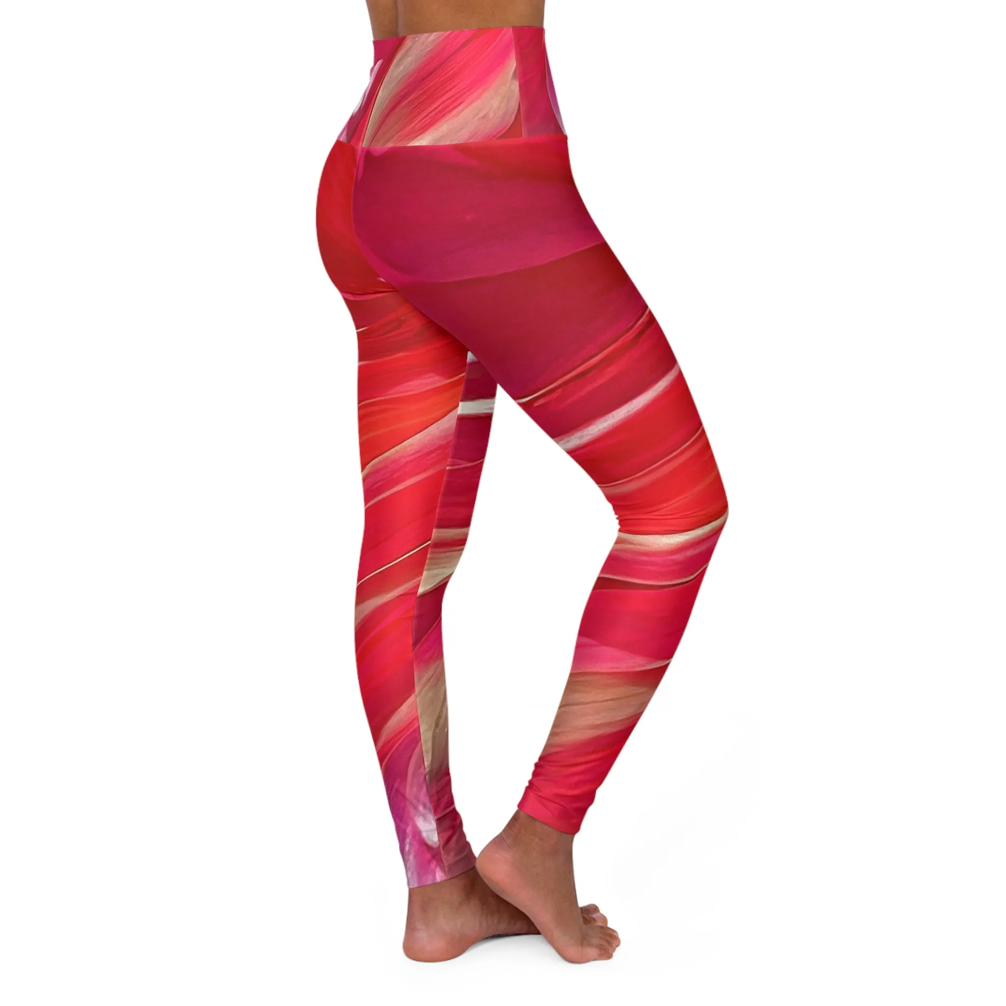 High Waisted Foral Yoga Leggings|Red Abstract Floral Design