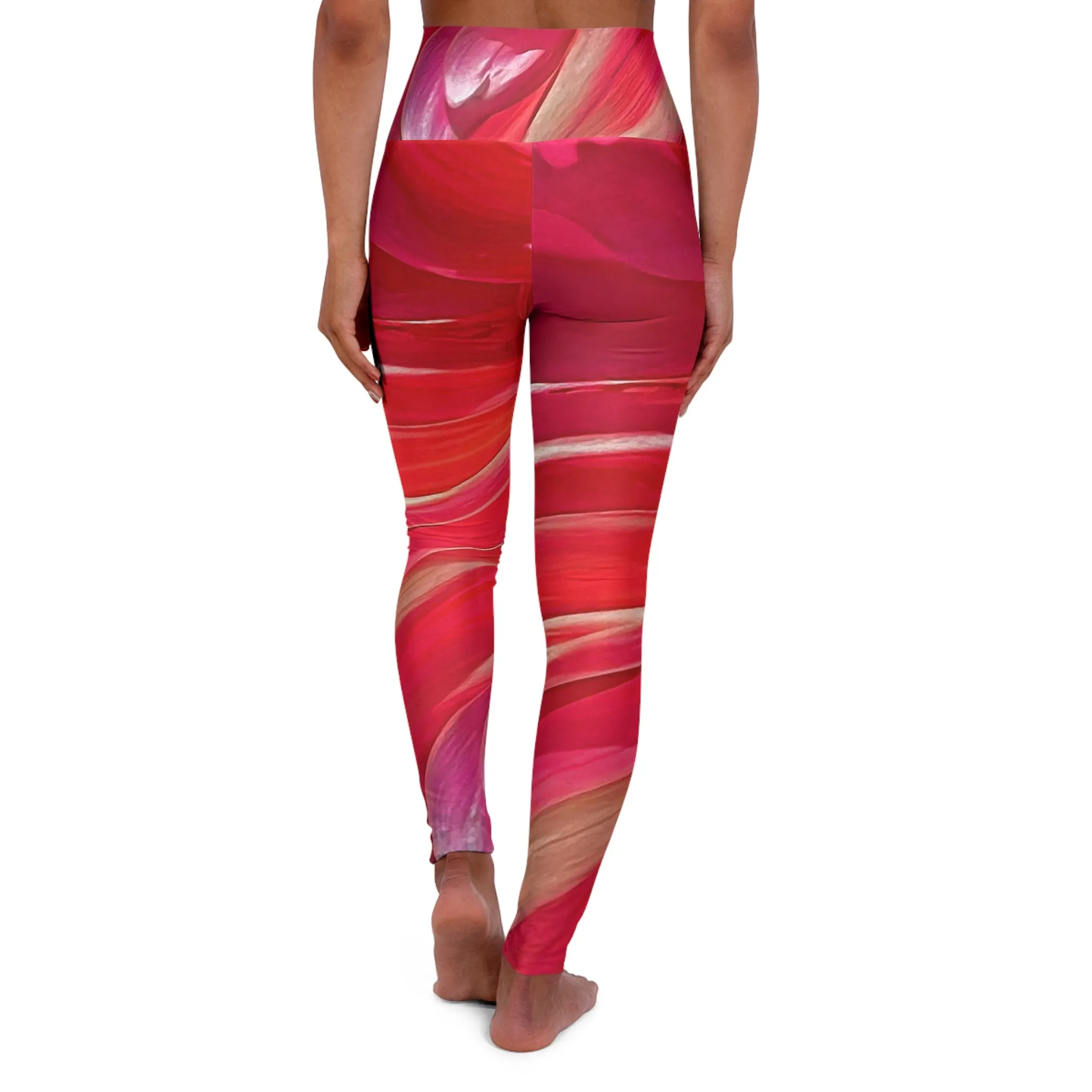 High Waisted Foral Yoga Leggings|Red Abstract Floral Design