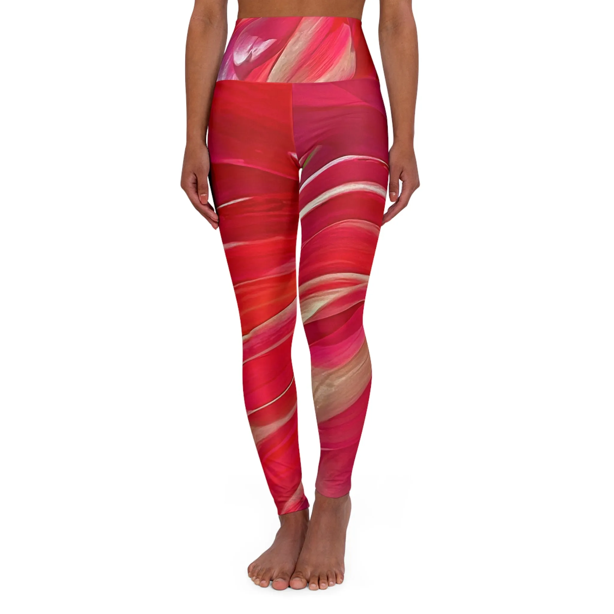 High Waisted Foral Yoga Leggings|Red Abstract Floral Design