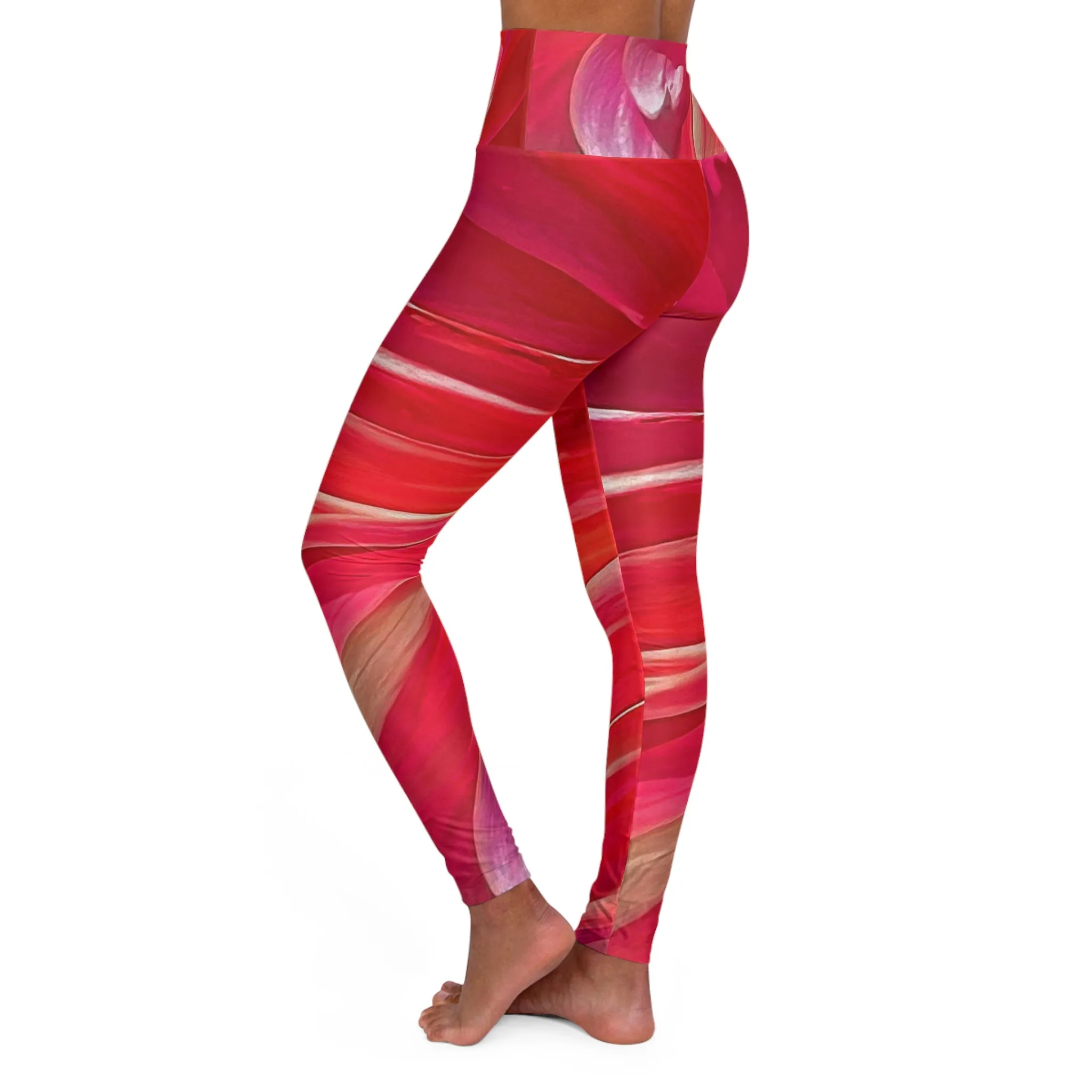 High Waisted Foral Yoga Leggings|Red Abstract Floral Design