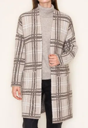 Iris Check Jacquard Sweater Cardigan- Mushroom