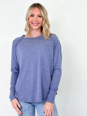 Keisha - Raglan Thumbhole Top (Light Navy)