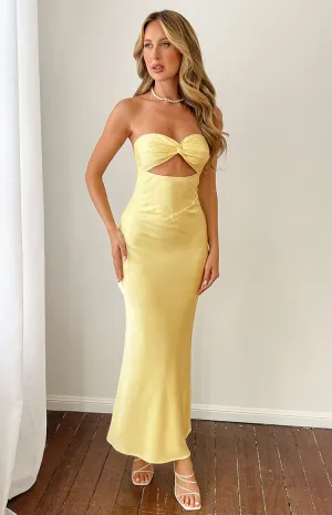 Kenna Yellow Satin Strapless Maxi Dress