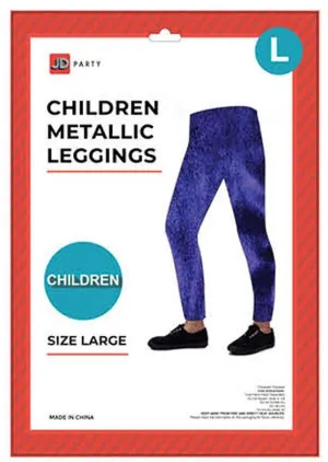 Kids Blue Metallic Leggings - Large