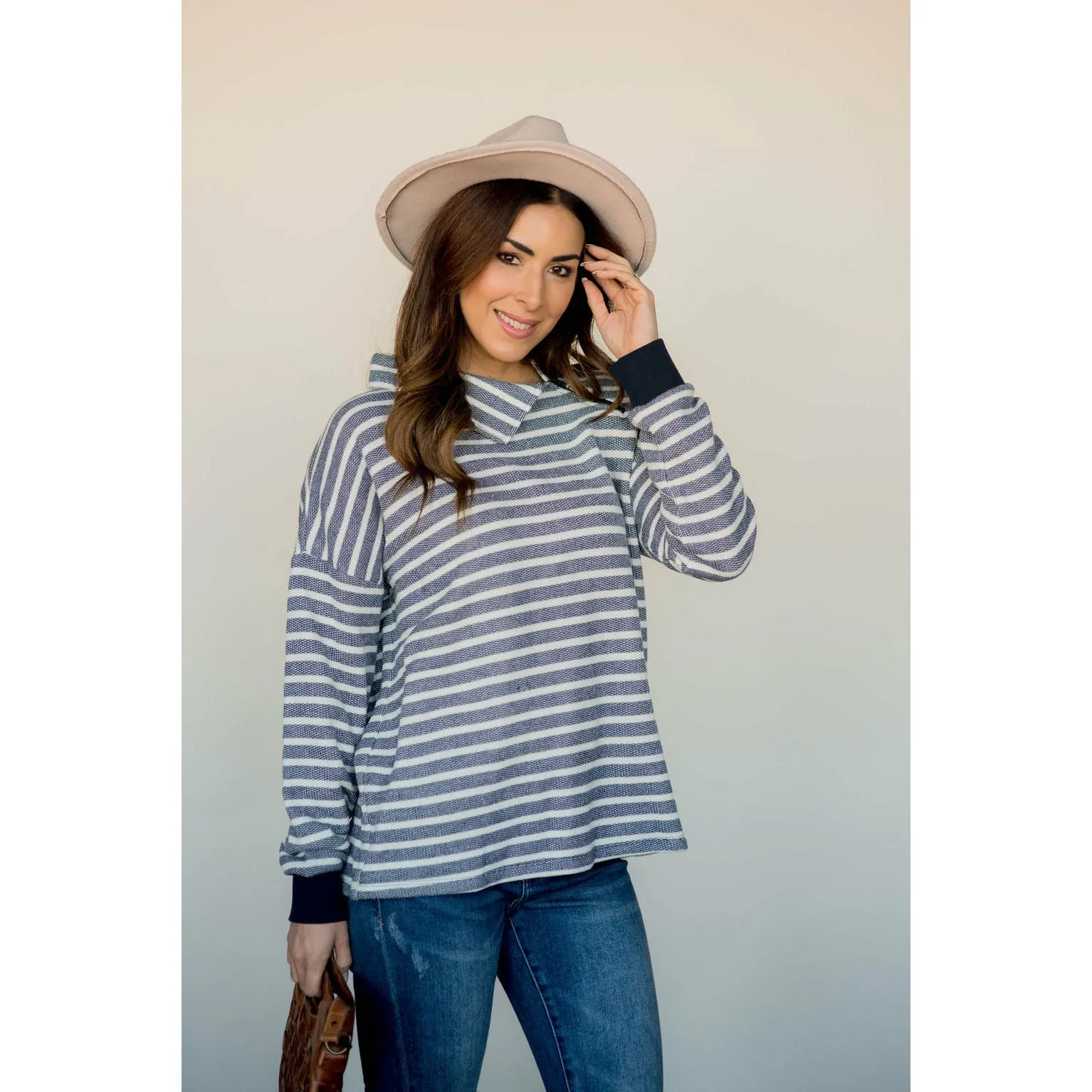 Knit Stripe Neck Zipper Sweater