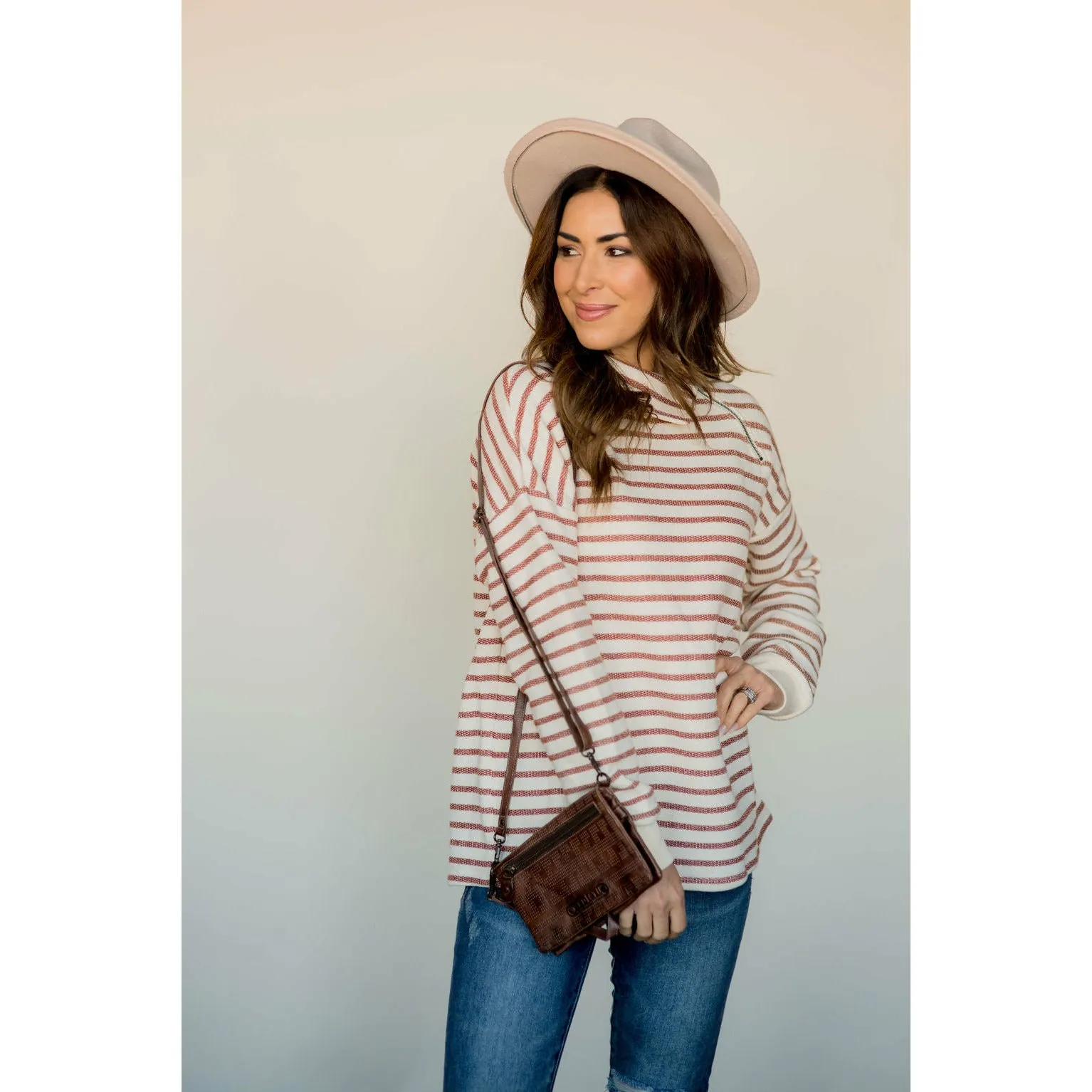 Knit Stripe Neck Zipper Sweater