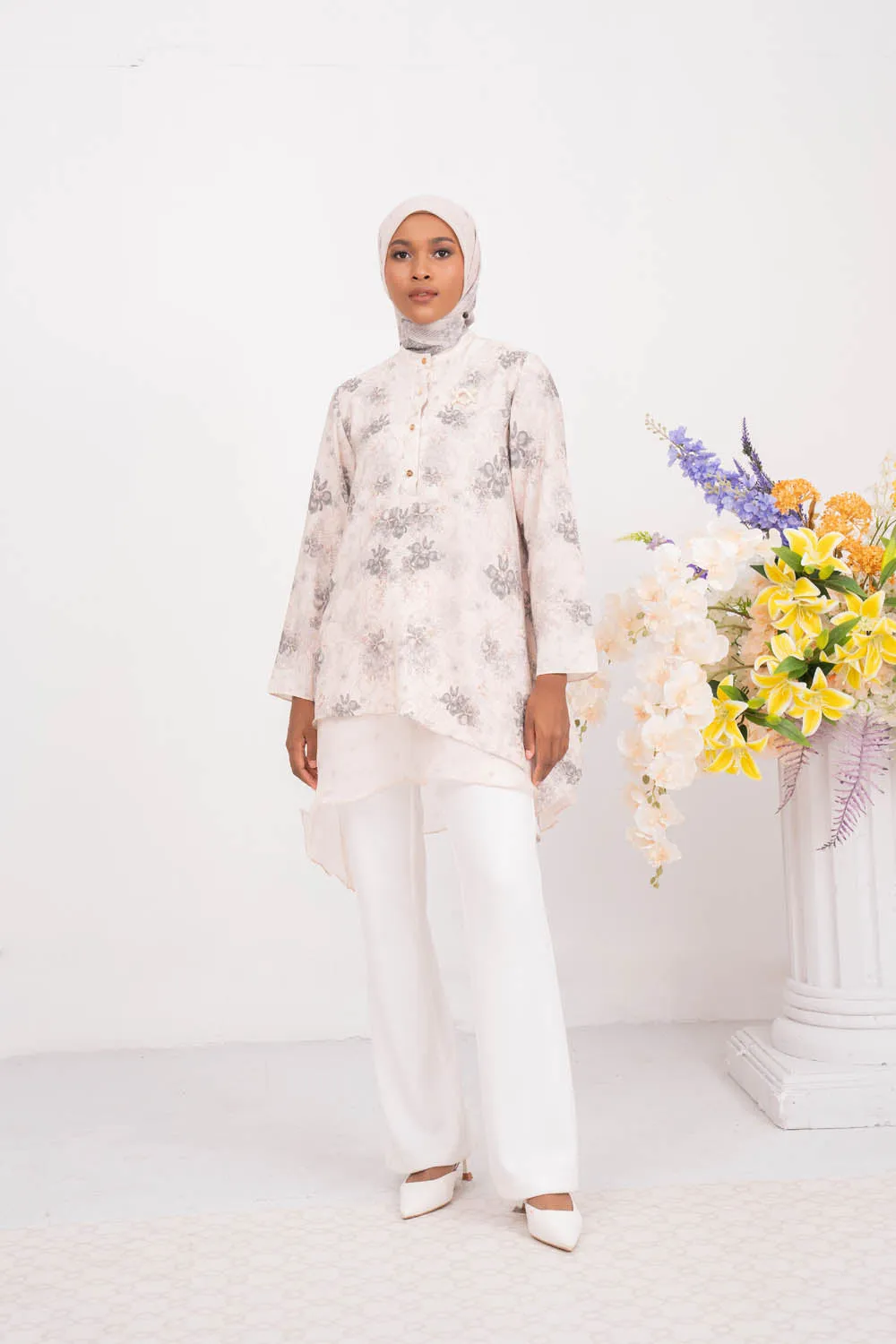 Lathika Tunic & Scarf Set Creamy Dust