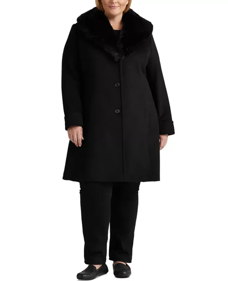 Lauren Ralph Lauren Plus Size Faux-Fur-Trim Walker Coat