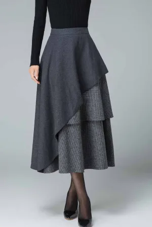 layered maxi wool skirt, Party skirt 1833#