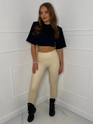 Leather Look  Leggings - Cream