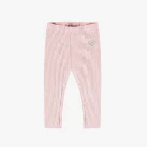 Legging long rose cendré en tricot côtelé irrégulier, bébé || Ash pink long legging in irregular rib, baby