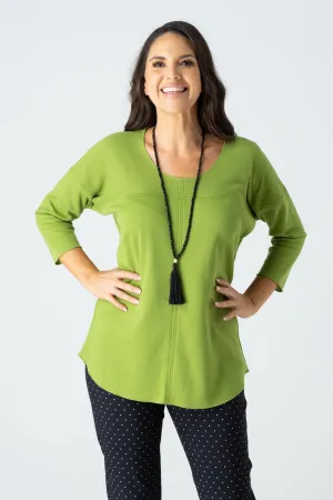 Lime Feature Stitched Poly/Cotton 3/4 Sleeve Top