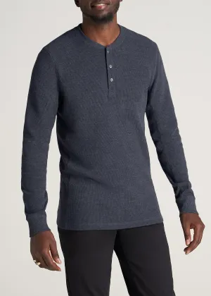 LJ&S Men's Tall Heavy Waffle Henley in Midnight Navy Mix