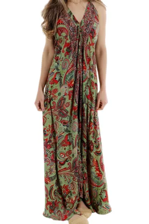 Long Flowy Floral 'Francesca' Maxi Dress in Green