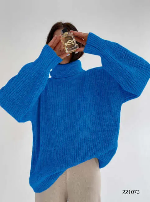 Loose Fit High-necked Wool Knitted Sweater