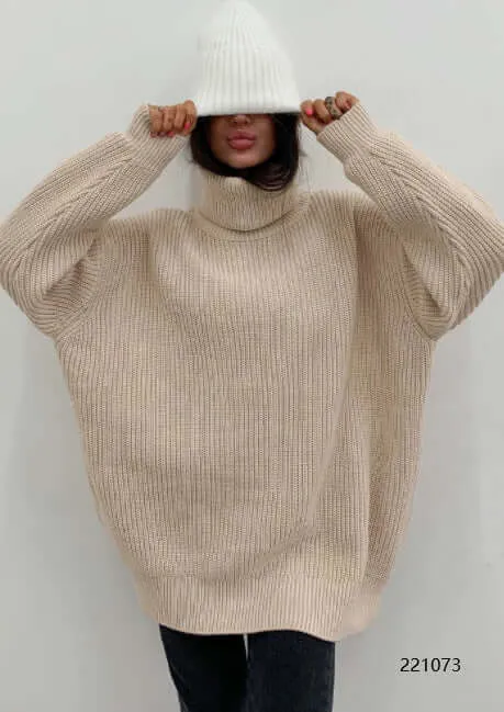 Loose Fit High-necked Wool Knitted Sweater