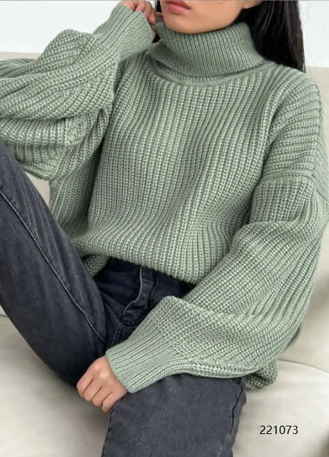 Loose Fit High-necked Wool Knitted Sweater