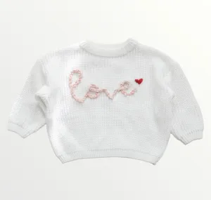 LOVE Hand embroidered Knit Sweater - White