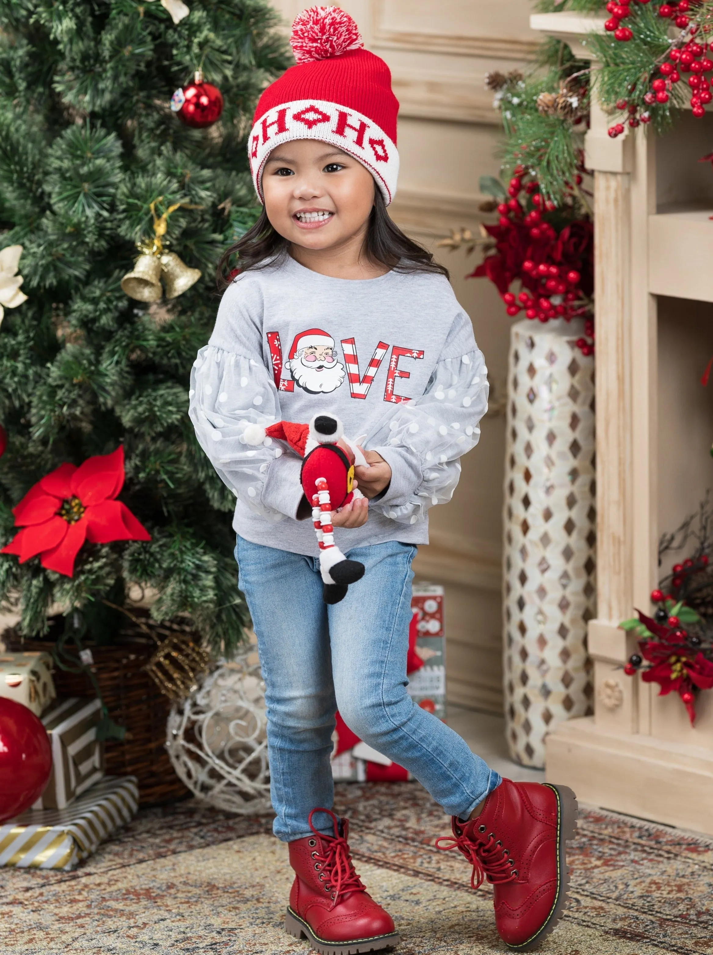 Love Santa Polka Dot Tulle Sleeve Sweatshirt