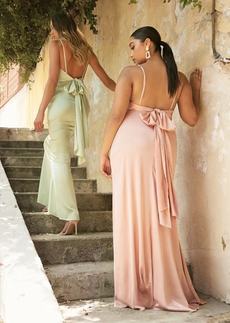 Lyka Fitted Satin Tie Back Maxi Dress Dusty Rose