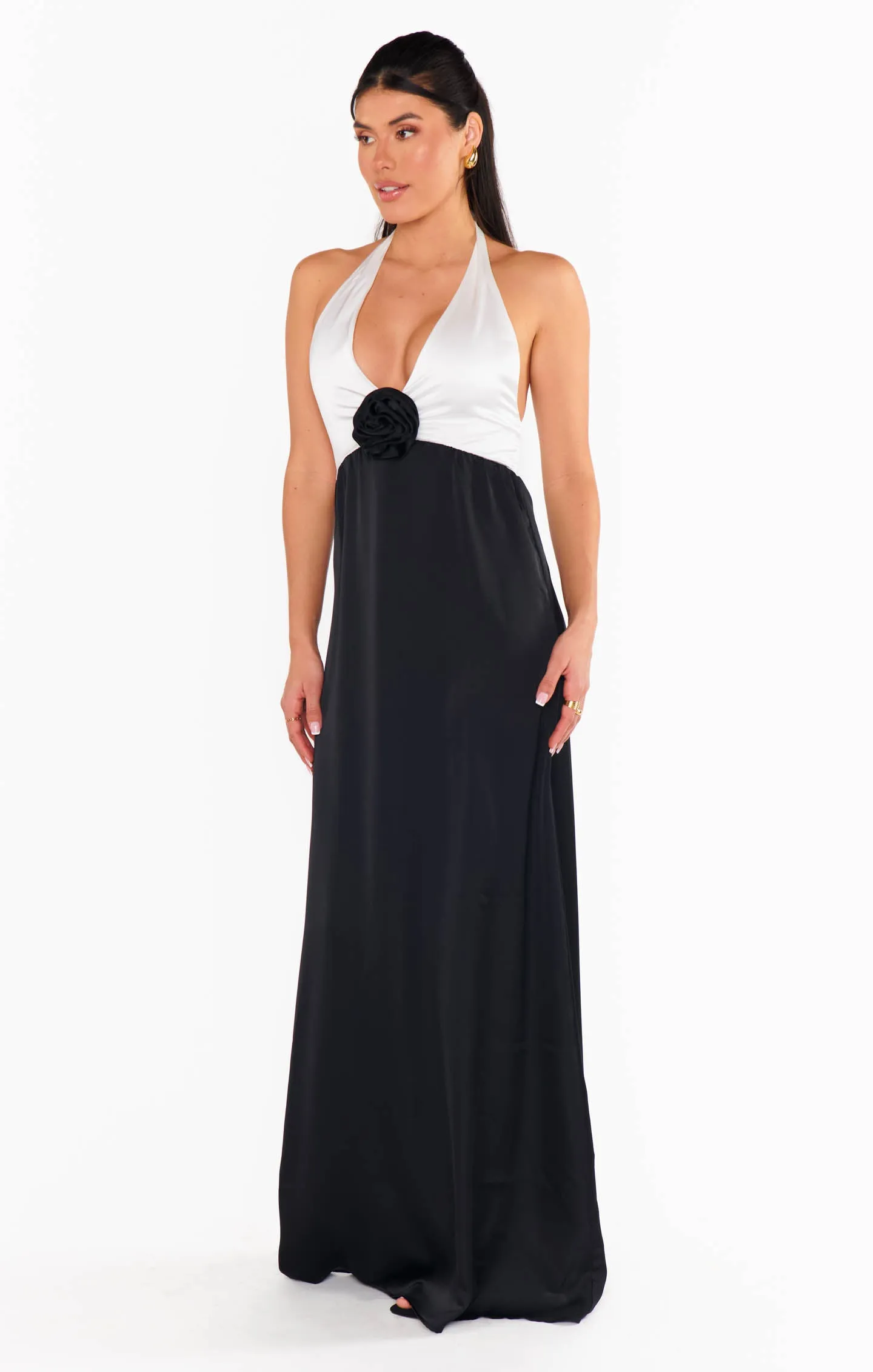 Marilyn Maxi Dress ~ Black and White Luxe Satin