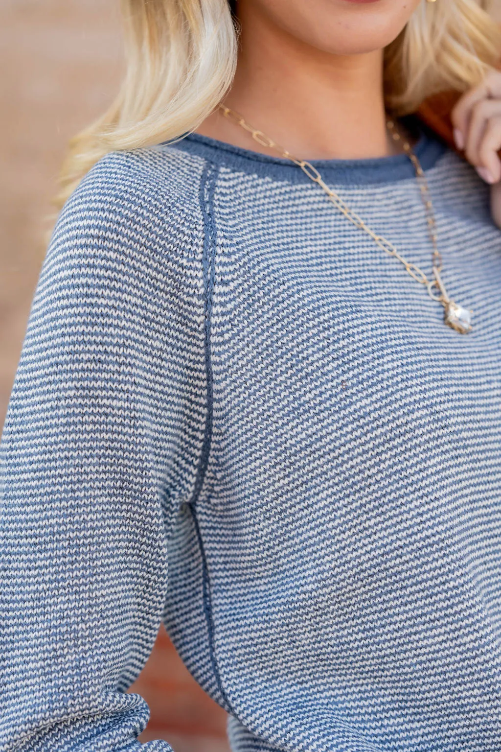 Marled Striped Solid Trim Sweater