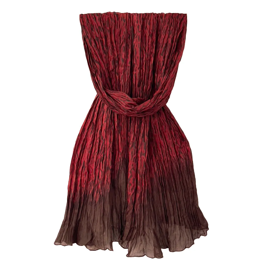 Maroon & Brown Ombre Abstract Printed & Pleated Polyester Scarf