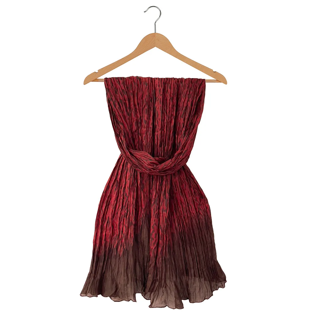 Maroon & Brown Ombre Abstract Printed & Pleated Polyester Scarf