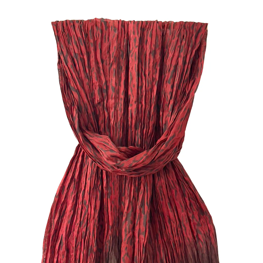 Maroon & Brown Ombre Abstract Printed & Pleated Polyester Scarf