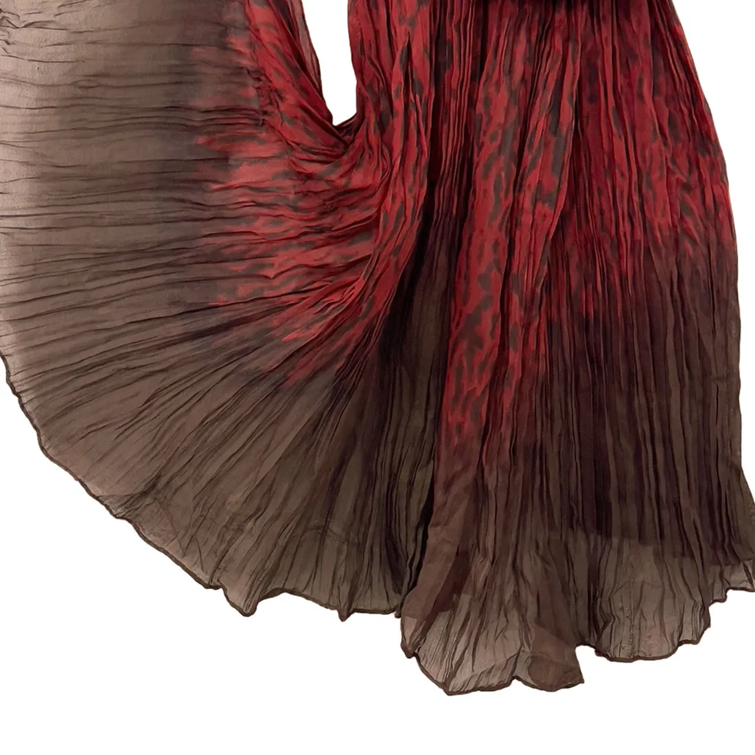 Maroon & Brown Ombre Abstract Printed & Pleated Polyester Scarf